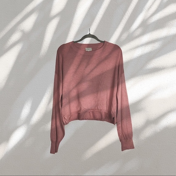 Pale Pink Dusty Rose Mauve Boxy Lightweight Crop Top Oversized Sweater Large - Picture 1 of 4